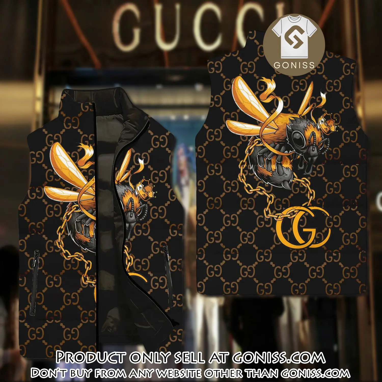 Gucci bee black type 2 luxury brand 3d sleeveless down jacket gn1010422